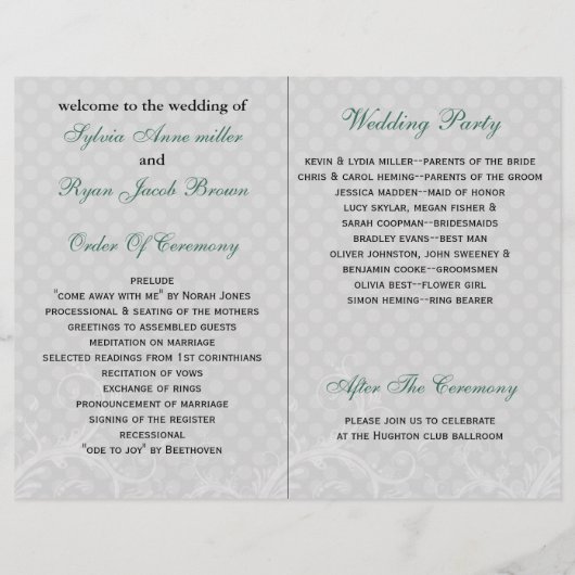 aqua polka dots floral book fold Wedding programme (Achterkant)