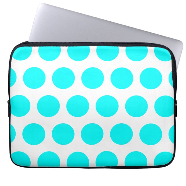 Aqua Polka Dots Laptop Sleeve (Voorkant)