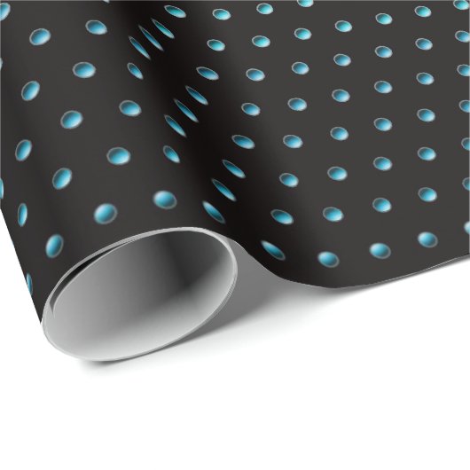 Aqua Polka Dots op zwart Cadeaupapier (Rol Hoek)