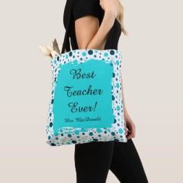 Aqua polka stippen beste leraar ooit cadeau tote bag