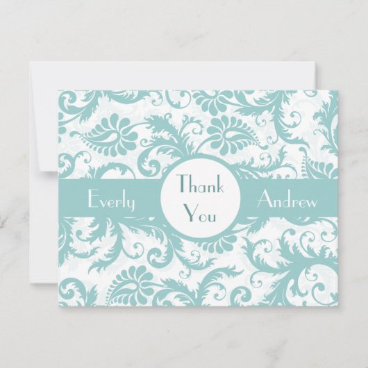 Aqua Pool Blue Damask Swirls bruiloft uitnodiging (Voorkant)