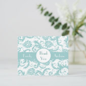 Aqua Pool Blue Damask Swirls bruiloft uitnodiging (Staand voorkant)