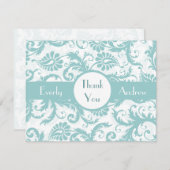 Aqua Pool Blue Damask Swirls bruiloft uitnodiging (Voorkant / Achterkant)