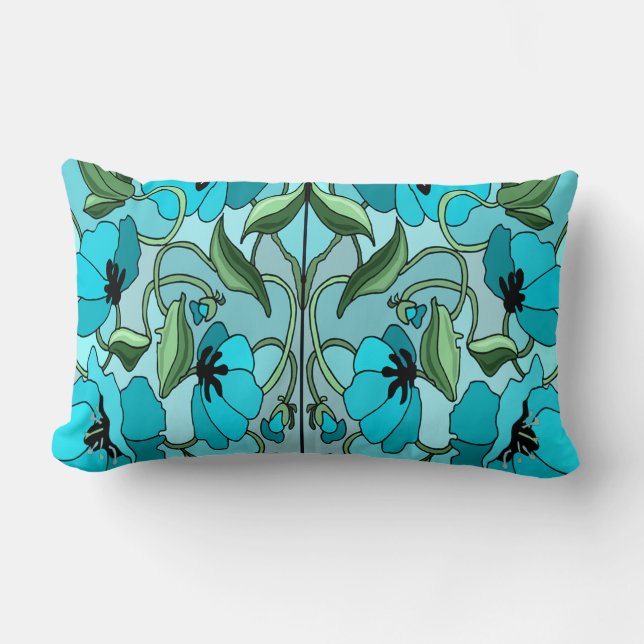 Aqua Poppy-ontwerp Throw kussen (Voorkant)