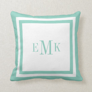 Aqua Preppy Ribbon Stippen Custom Monogram Kussen