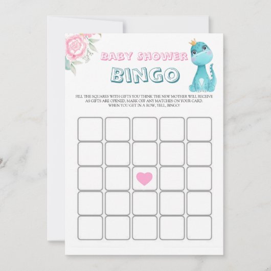 Aqua Princess Dinosaurs Baby shower Bingo (Voorkant)