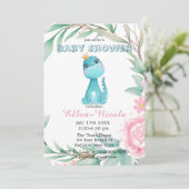 Aqua Princess Dinosaurs Peony Baby shower Invites Kaart (Staand voorkant)