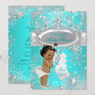 Aqua Prinses Winter Wonderland Baby Shower Etnisch Kaart