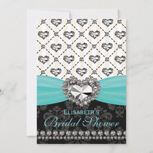 Aqua PRINTED Diamond Bridal Shower Kaart (Voorkant)