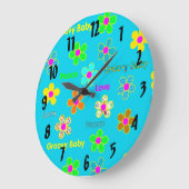 Aqua Psychedelic 60s Groovy Flowers Pattern Grote Klok (Hoek)