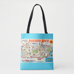 Aqua Puerto Rico Kaart Schoudertas Tote Bag