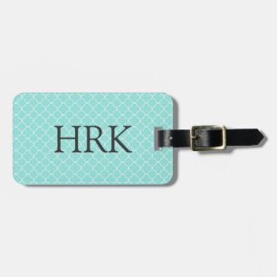 Aqua Quatrefoil Aangepast monogram Bagagelabel