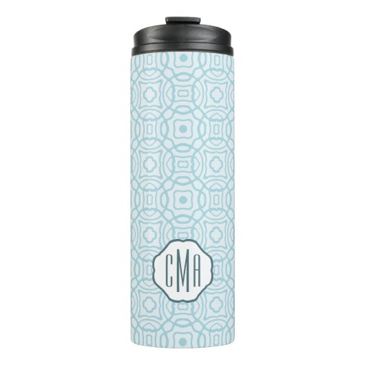 Aqua Quatrefoil - Aangepast monogram Thermosbeker (Voorkant)