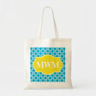 Aqua Quatrefoil Aangepaste Monogram Canvas tas