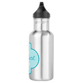 Aqua Quatrefoil Monogram Waterfles (Rechts)