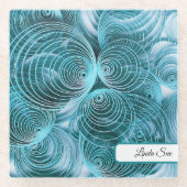 Aqua Quilled Excentrische Cirkels, Glazen Onderzetter (Voorkant)