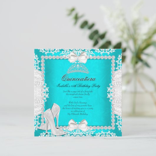 Aqua Quinceanera 15e verjaardag op hoge hoogte Kaart (Staand voorkant)