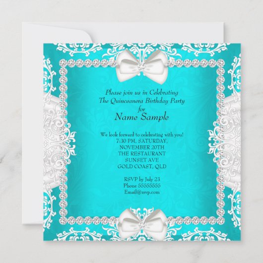 Aqua Quinceanera 15e verjaardag op hoge hoogte Kaart (Achterkant)