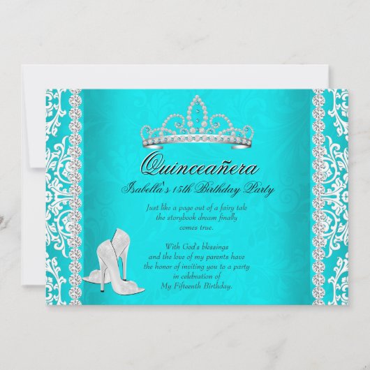 Aqua Quinceanera 15e verjaardag op hoge hoogte Tia Kaart (Voorkant)