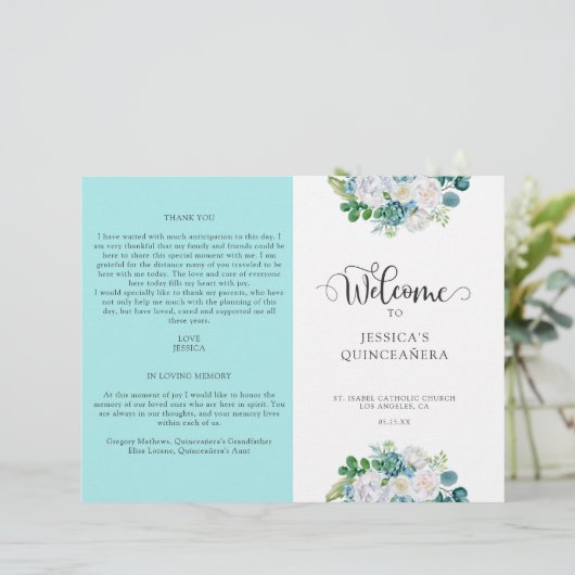 Aqua Quinceanera, Aqua en White Floral (Staand voorkant)