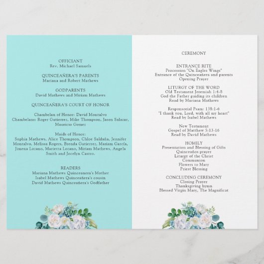 Aqua Quinceanera, Aqua en White Floral (Achterkant)
