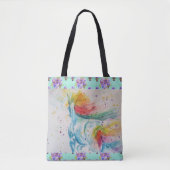 Aqua Rainbow Unicorn Waterverf Grocery Canvas tas (Voorkant)