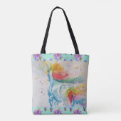 Aqua Rainbow Unicorn Waterverf Grocery Canvas tas (Achterkant)