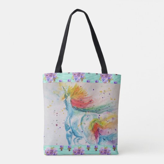 Aqua Rainbow Unicorn Waterverf Grocery Canvas tas (Achterkant)