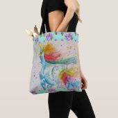 Aqua Rainbow Unicorn Waterverf Grocery Canvas tas (Dichtbij)