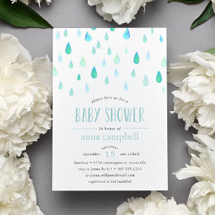 Aqua Raindrops Uitnodiging tot Baby shower