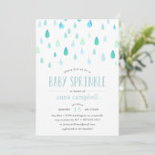 Aqua Raindrops | Uitnodiging voor Baby Sprinkle (Staand voorkant)