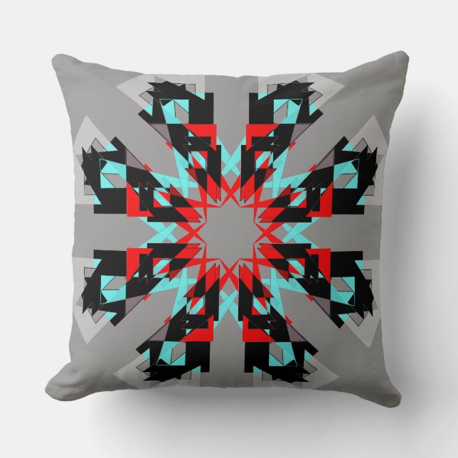 Aqua Red Black Grey Bold Modern Designer Pillow Kussen (Voorkant)