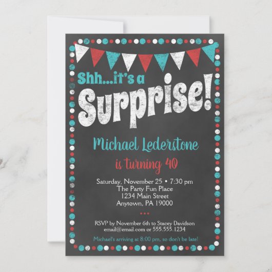 Aqua Red Chalkboard Enterprise Invitation Kaart (Voorkant)