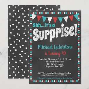 Aqua Red Chalkboard Enterprise Invitation Kaart