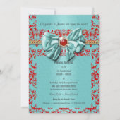Aqua red damask formal verloving kaart (Achterkant)