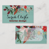 Aqua Red  Floral Pattern Visitekaartje (Voorkant / Achterkant)