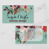 Aqua Red  Floral Pattern Visitekaartje (Voorkant / Achterkant)