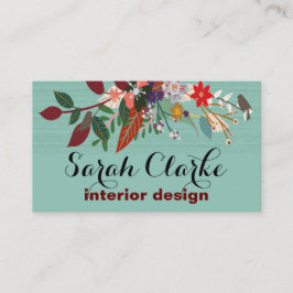 Aqua Red  Floral Pattern Visitekaartje