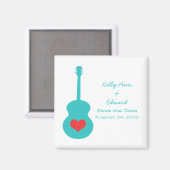 Aqua/Red Guitar Heart Save the Date Magnet (Voorkant / Achterkant)