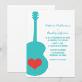 Aqua/Red Guitar Heart Wedding Invite Kaart (Voorkant / Achterkant)