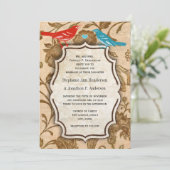  Aqua Red Love Bird Wedtern Kaart (Staand voorkant)