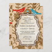  Aqua Red Love Bird Wedtern Kaart (Voorkant / Achterkant)