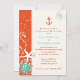 Aqua Red Nautical Wedding Celebration Kaart