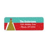 Aqua & Red Retro kerstboomruitadres Etiket (Voorkant)