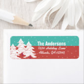 Aqua Red Retro kerstboomruitadres Etiket (Insitu)