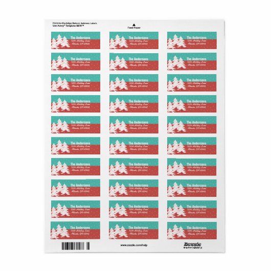 Aqua Red Retro kerstboomruitadres Etiket (Full Sheet)