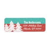 Aqua Red Retro kerstboomruitadres Etiket (Voorkant)