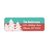 Aqua Red Retro kerstboomruitadres Etiket (Voorkant)