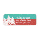 Aqua Red Retro kerstboomruitadres Etiket (Voorkant)