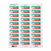 Aqua Red Retro kerstboomruitadres Etiket (Full Sheet)